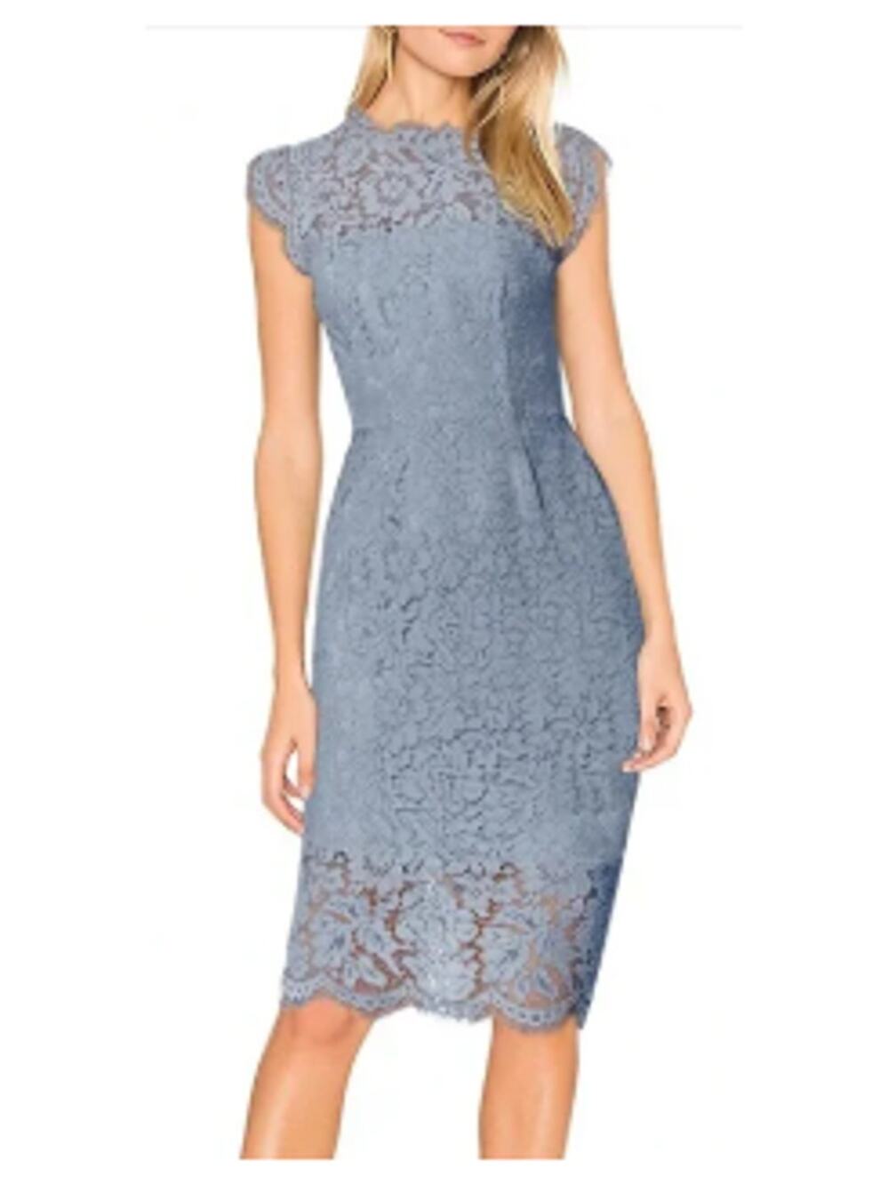Elegant Lace Midi Dress in Dusty Blue